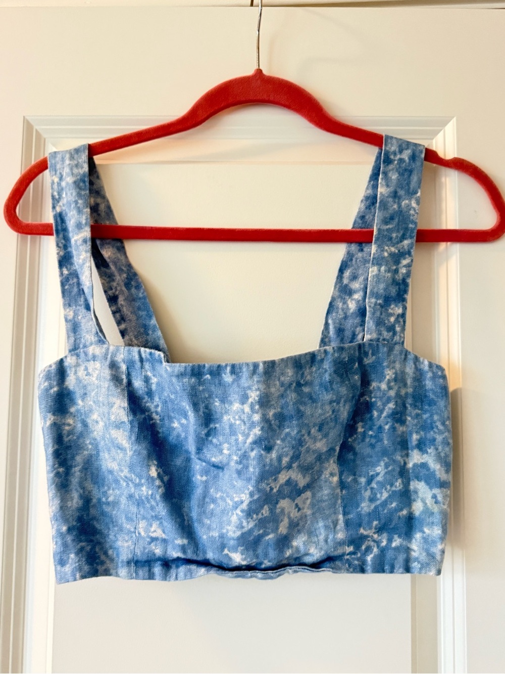 Reformation crop tank top in tie dye denim, small
